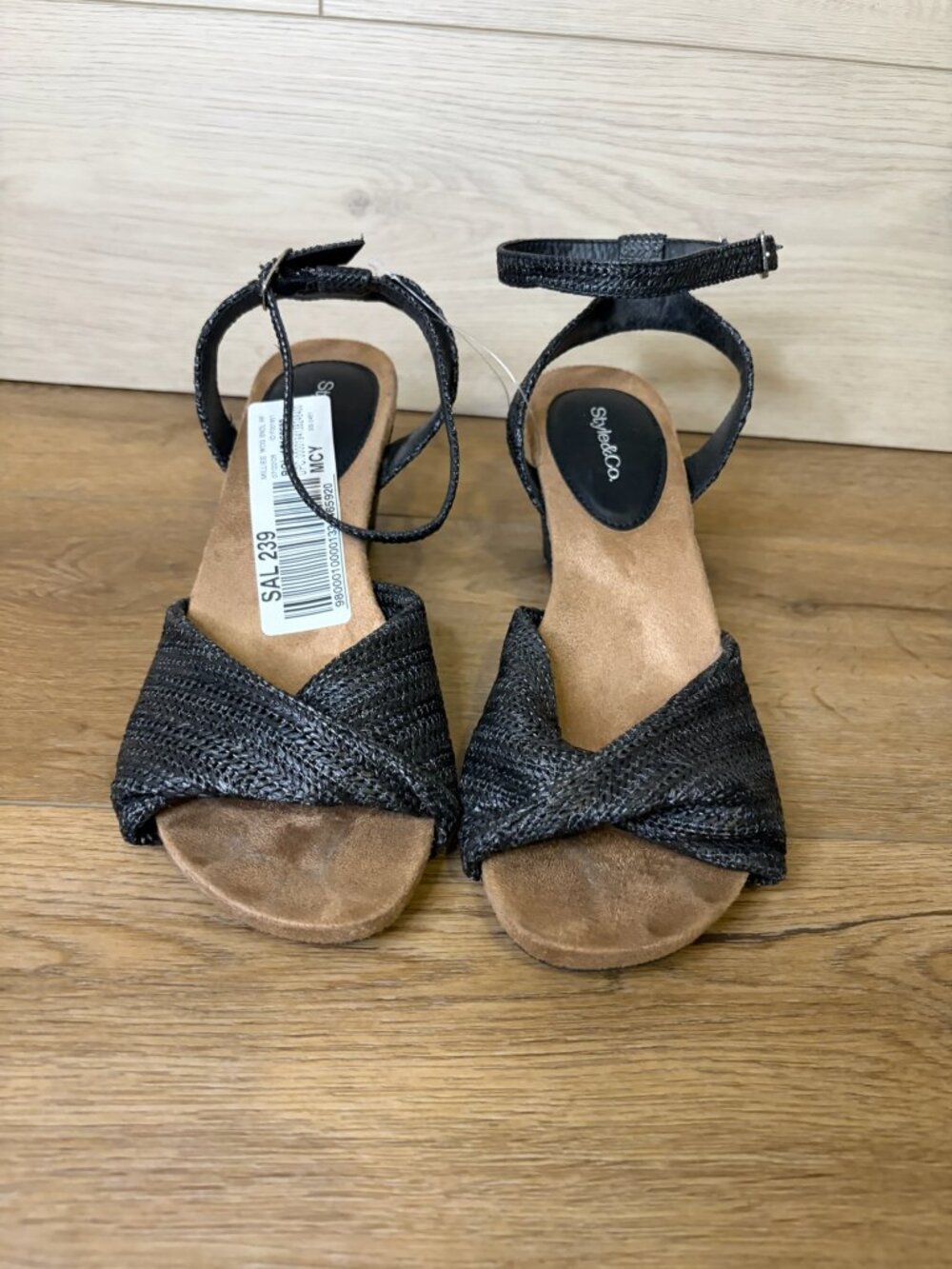Style & Co Women's Milliee Round Toe Wedge Sandals Black Size 9